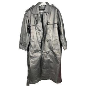 Milano Leather Trench Coat Mens Large Belted Double Breasted Full Length Warm